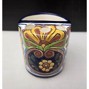 Hand Painted Talavera Toothbrush Holder Desk Caddy Tierra Fina Mexican Pottery